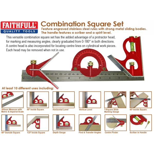 Faithfull Set Esquadro Combinado 300mm